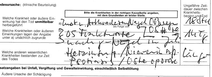 Praxis der Zertifizierung auf deutschen Todesursachenbescheinigungen Die Lesbarkeit der handschriftlichen Eintragungen ist eins der