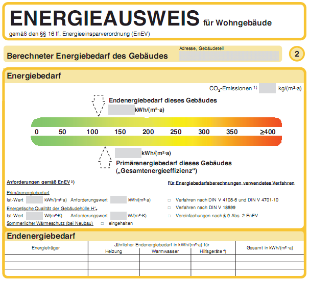 Die Energieeinsparverordnung 2009 Anhang 6 Muster Energieausweis Wohngebäude Seite 1