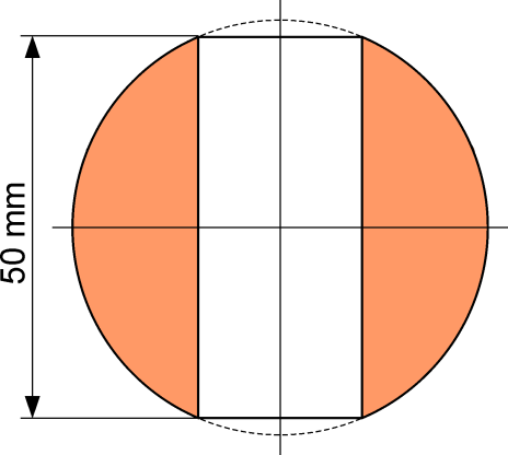 . Eine Kugel erhält eine kegelförmige Vertiefung gemäß nebenstehender Skizze. Maße in mm. Der Kegelwinkel beträgt 90, die Kegelspitze liegt im Kugelmittelpunkt.. Berechnen Sie das Volumen des Körpers.