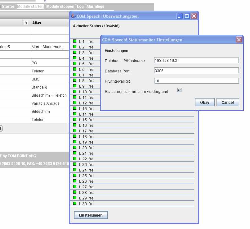 COM.Speech Überwachungswerkzeuge Der Line Monitor zeigt den Status der verwendeten Lines während des Betriebs (nahezu) in