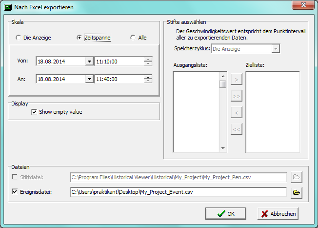 Exportieren nach Excel Über den Menüpunkt Editieren >> Nach Excel exportieren oder das man zum Export-Fenster.