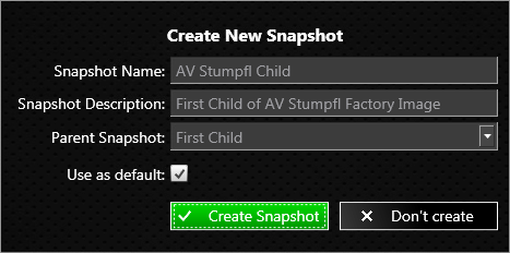 Vom First Child abgeleitet ist der Snapshot Avio Master AV Stumpfl Factory Image, welcher der erste editierbare Snapshot ist. 7.