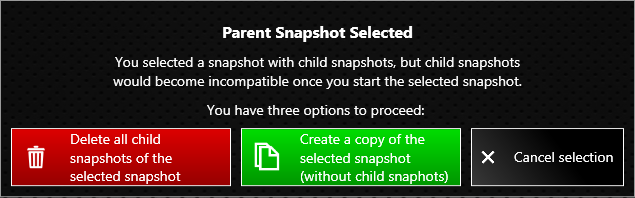 Über die Checkbox Use as default wählt man aus, ob der neue Snapshot bei einem Systemstart verwendet werden soll.