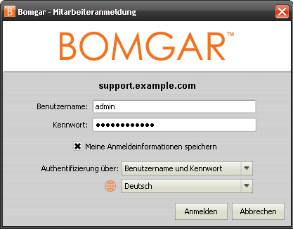 Melden Sie sich über das Bomgar-Symbol im Infobereich am Mitarbeiter-Client an.