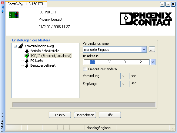 PC WorX 3.11.2 DTM-Funktionen der Steuerung Um DTM-Funktionen der Steuerung zu nutzen, verbinden Sie die Steuerung.