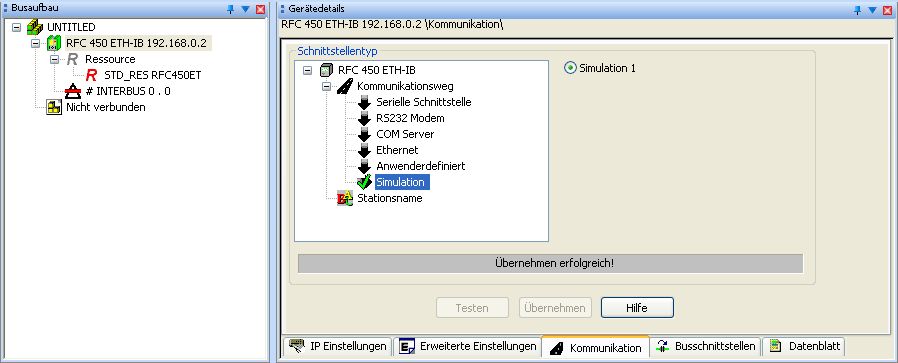 PC WorX SIM 4.14 Kommunikationsweg einstellen: Simulation EasySim Diese Funktion ist zurzeit nur bei Controllern mit dem Prozessor-Typ IPC (RFC 4xx und S-MAX 4xx) verfügbar.