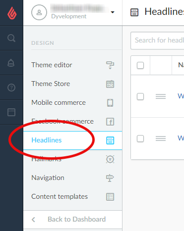 Schritt 2: Sie können unter Design > Headlines alle Slider und Banner uploaden. HINWEIS: Die Headlines werden so angezeigt, wie Sie die Reihenfolge der Slides festgelegt haben.