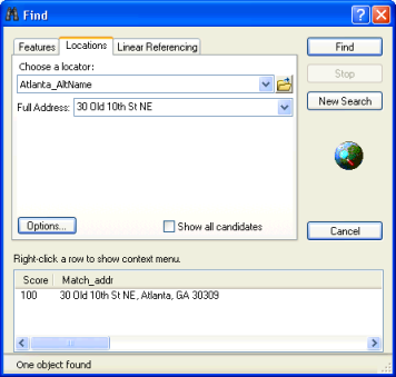 Das Dialogfeld Locator hinzufügen wird geöffnet. 6. Navigieren Sie zur File-Geodatabase "Atlanta", wählen Sie den Locator "Atlanta_AltName" aus, und klicken Sie auf Hinzufügen.