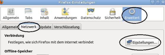1 Mozilla Firefox konfigurieren (Linux) Klicken Sie auf Bearbeiten, dann auf Einstellungen: Klicken Sie auf