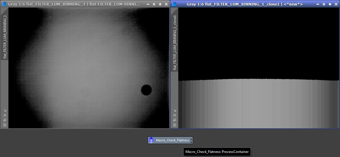 ANHANG Bias/Dark/Flat - ANALYSE 4/4 Beispiel: MASTER FLAT Von Gerald Wechselberger gibt es ein Makro, welches den Helligkeitsverlauf im Bild graphisch darstellt. Makro Profile.