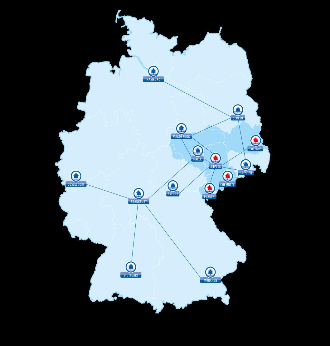 Überregionales Netz > Netzübergänge zu allen wichtigen Netzbetreibern > Internet-Peering am DE-CIX Regionales Netz > rund 5.