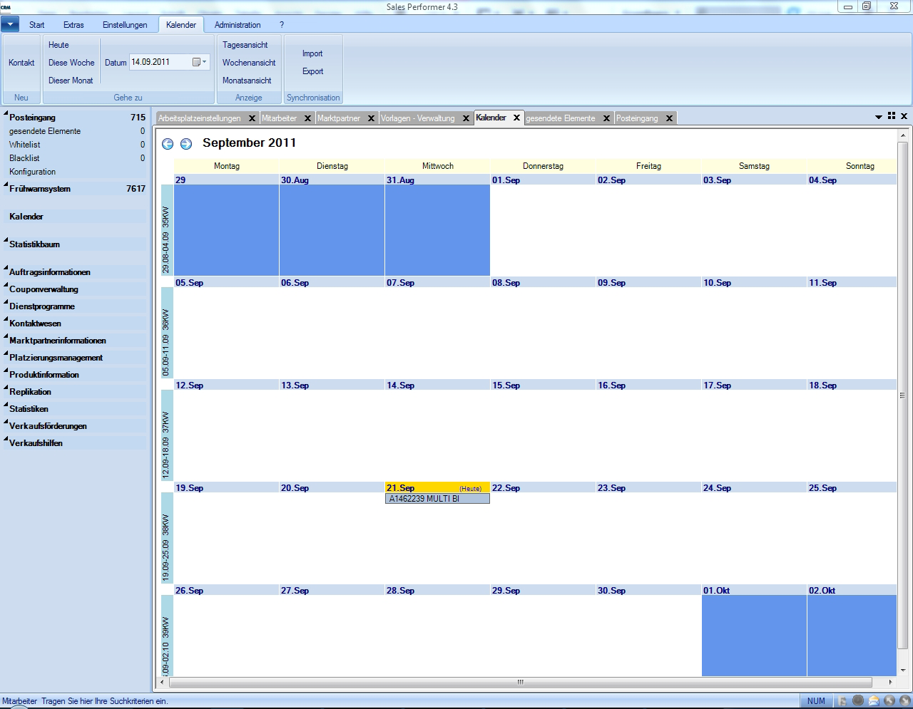 Kalender Der neue Kalender des Sales Performers öffnet sich automatisch beim Programmstart.