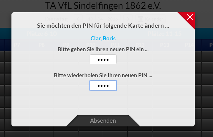 In dem darauffolgenden Dialog geben Sie bitte Ihren neuen PIN ein. Der PIN kann bis zu 9 stellig sein und eine beliebige Kombination aus Zahlen und Buchstaben enthalten. Ein PIN wie z.b. Hallo123 ist genauso zulässig wie der PIN 88 oder xyz.