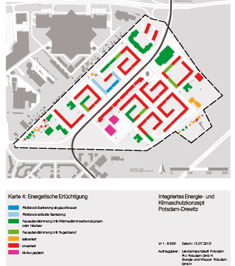 Projektbeispiel Potsdam - Drewitz Gebäudesanierung Voraussetzung für Systemumbau Fernwärme auf Niedertemperatur Sanierungsfahrplan 80% bis