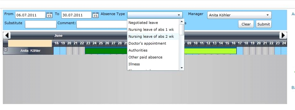 Screenshots Der Einstiegsscreen zeigt alle HR Relevanten Daten auf einen Blick Abwesenheitsmanagement Workflow Management (Approve, Reject, Review Absences) die mir zugewiesen