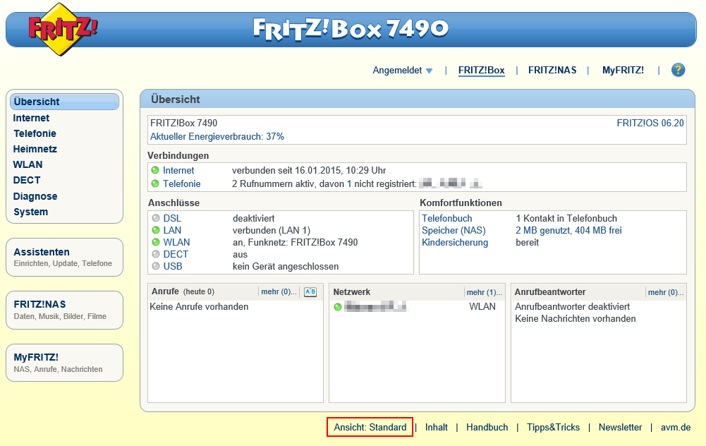 Telefonie Konfiguration bei einer FRITZ!Box 7390 / 7490 Schritt für Schritt Anleitung (Diese Anleitung bezieht sich auf die Firmware Version 6.20 der FritzBox.