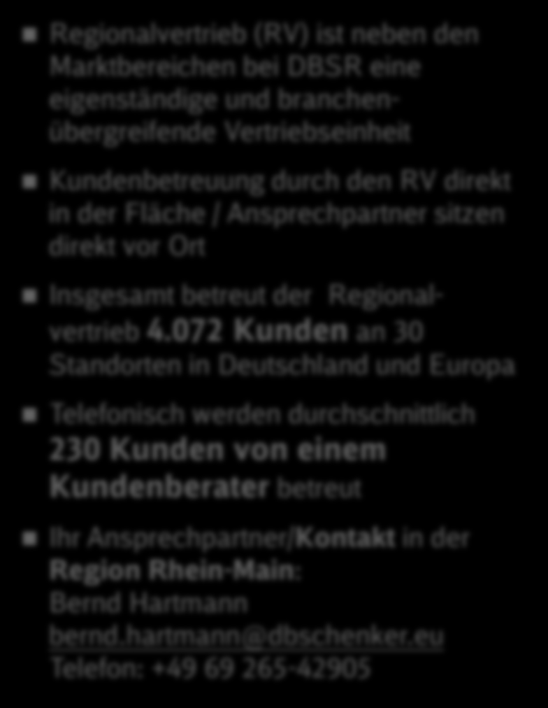 Mit dem Regionalvertrieb ist DB Schenker Rail deutschlandweit und in vielen Regionen Europas direkt vertreten und vertrieblich aktiv.