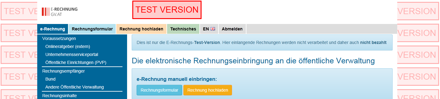 Aufruf der Test-Version (test.erechnung.gv.at) o o Auf der Testseite stehen auch ohne vorherige Anmeldung am USP alle Funktionen der Echtseite zur Verfügung.