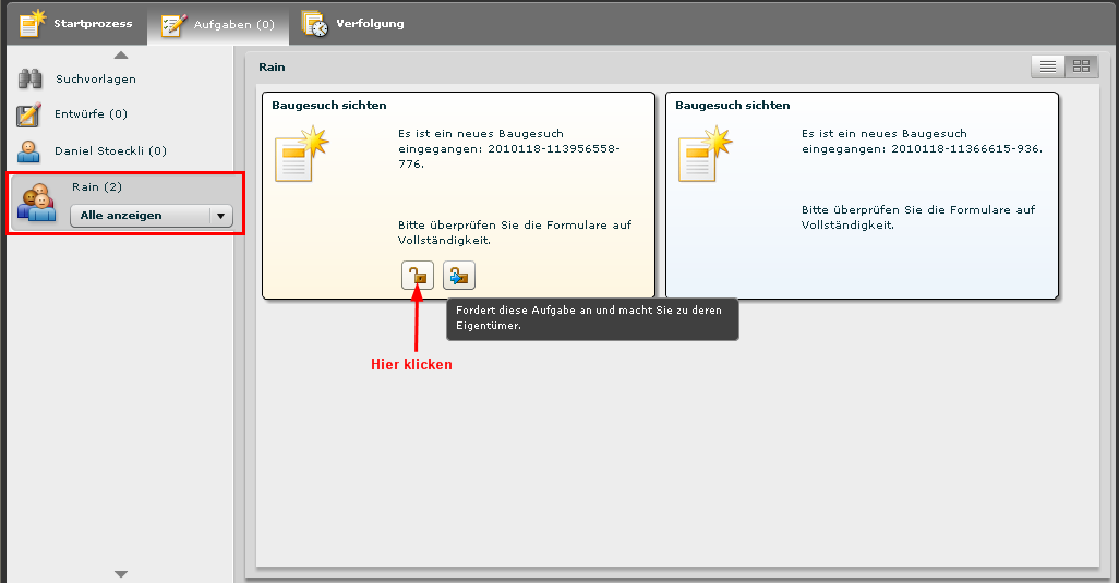 Abbildung 3 Einstiegsbildschirm Mit einem Klick auf das Symbol Aufgaben wechselt die Oberflächen in die Aufgabenverwaltung.