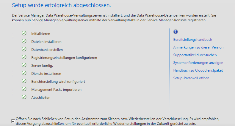 Hier das gleiche Prozedere mit dem Export des Verschlüsselungsschlüssels wie schon beim Management Server beschrieben.