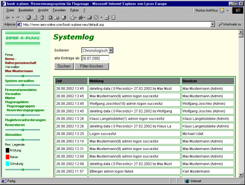 Systemlog anzeigen In der nachfolgenden Ansicht können