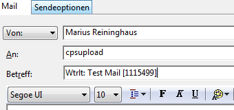 1.14 CPS Upload Damit die Mail und der Anhang im CPS an den richtigen Empfänger gesendet werden kann, ist es notwendig die