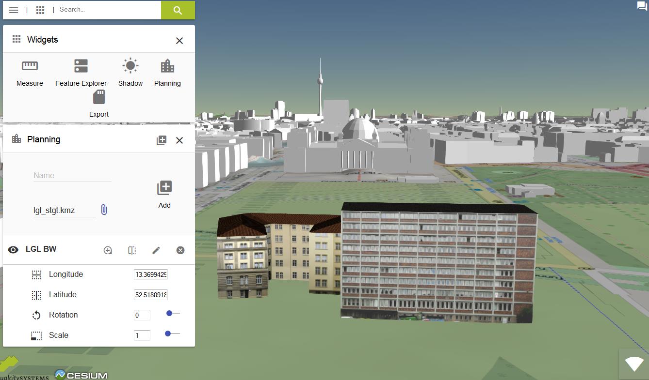 3D-Webvisualisierung von Planungsdaten --- künftige Anwendungen (Demo) virtualcitymap (Cesium) Objekte ergänzen