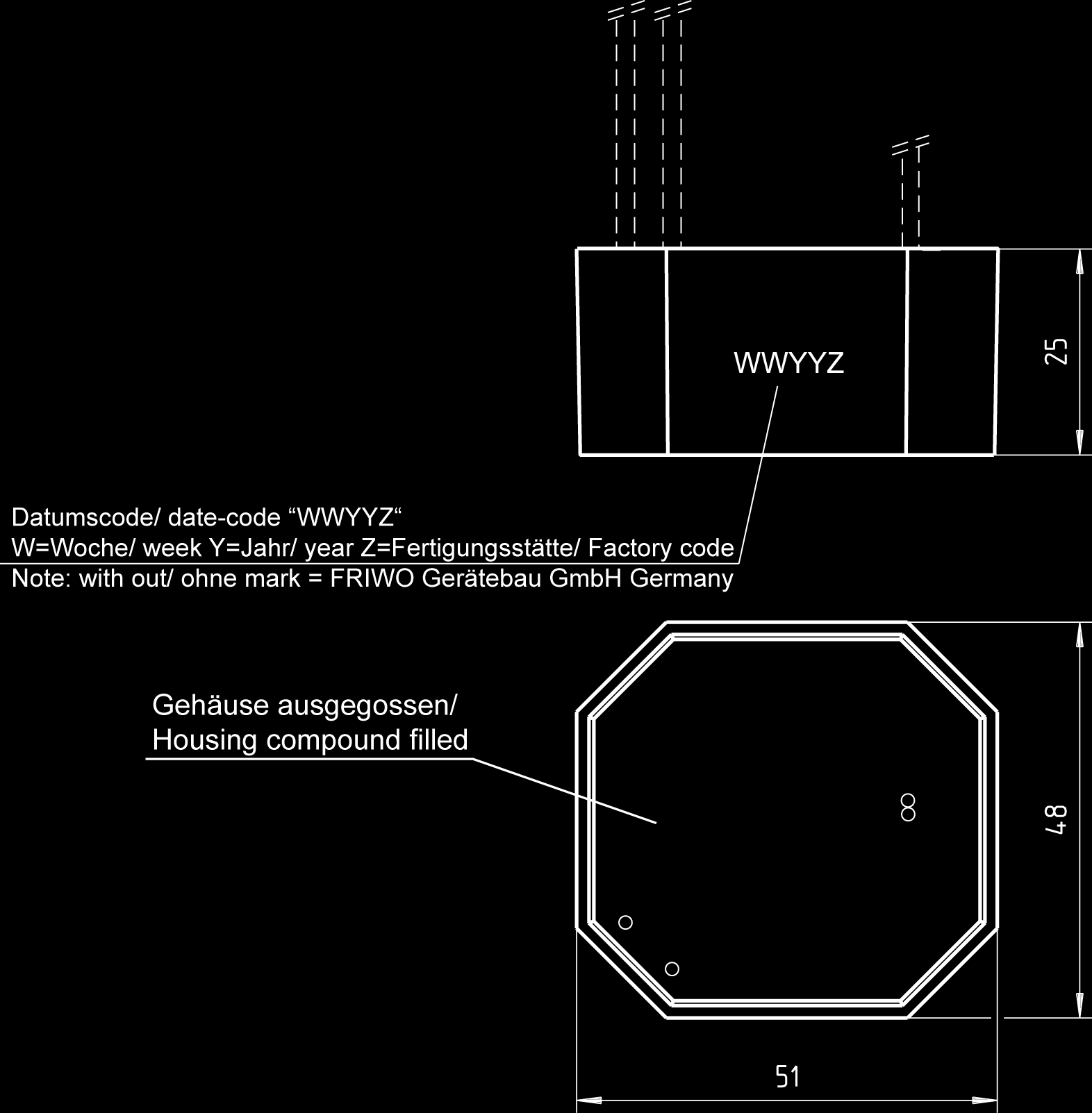 1 Gehäuse / Housing: Gehäusetyp / housing-typ: UP-25 Material: PC / ABS V0 125 C Farbe Boden/ bottom colour: schwarz / black