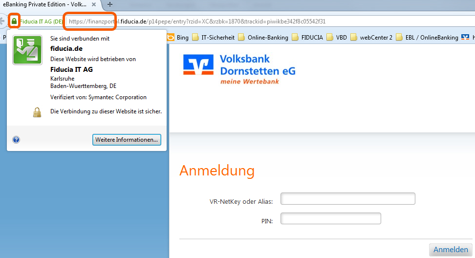 Sicherheitsmerkmale beim Online-Banking am Beispiel Internet Explorer - prüfen Sie ob eine verschlüsselte