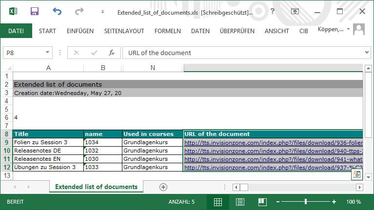 2.4 Erweiterte Dokumentliste mit Dokument-URLs In der erweiterten Dokumentliste können nun auf Wunsch auch Dokument-URLs mit exportiert werden.