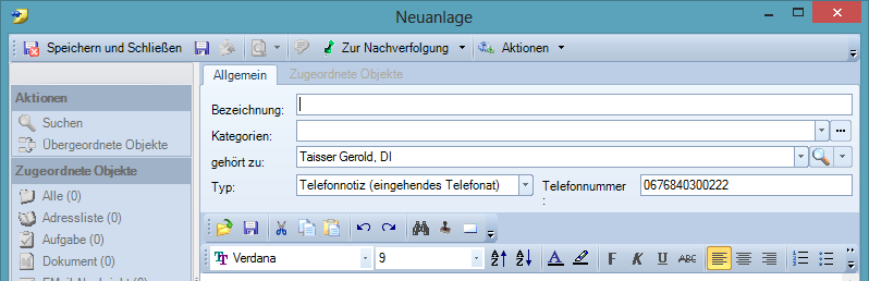 3.2. Anzeige eingehender Telefonanrufe Zu aller erst wird das Fenster eingehender Anruf angezeigt. Anhand der Telefonnummer wird versucht herauszufinden, wer der Anrufer ist.