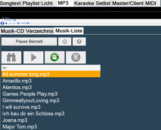 1.8 Ablage und Abspielen von MP3 Files Für jeden Song kann ein MP3 File hinterlegt werden Aufrufen und Abspielen von