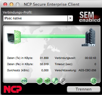 Universelle, zentral managebare VPN Client Suite für OS X Zentrales Management und Network Access Control Kompatibilität zu VPN Gateways (IPsec-Standard) Integrierte, dynamische Personal Firewall VPN
