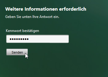 Sie zwei Mal zur Eingabe des Passworts aufgefordert. Sie bestätigen die Eingabe jeweils mit Klick auf Senden. Ab sofort ist dieses von Ihnen definierte neue Passwort gültig. Passwort via M.