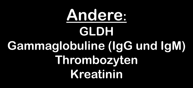 Leberwerte Aminotransferasen: GOT (ASAT) GPT (ALAT) Syntheseparameter: Prothrombinzeit (INR, Quick) Albumin Cholinesterase (CHE)