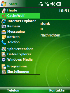 Cachewolf starten Klicke auf Start Das Programmmenü öffnet sich, (es ist vergleichbar mit der Windows Startfunktion am Computer) - Meistens
