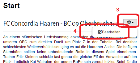 Verfügt man nun über die entsprechende diesen Bericht bearbeiten zu dürfen so erschein oben rechts im Bericht das Symbol Einstellungen (3).