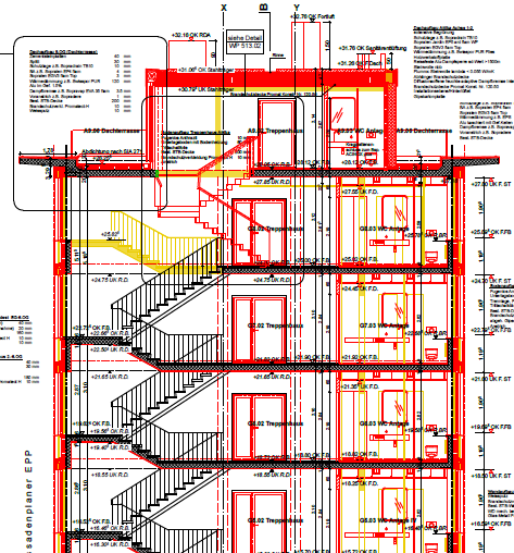 Beispiel 2: Attikaaufbau Hochhaus Aufbau Attikageschoss auf eine Bestandliegenschaft Flachdachaufbau bestehend aus: - Deckenuntersicht/Installationsebene - doppelte Gipsfaserpl.