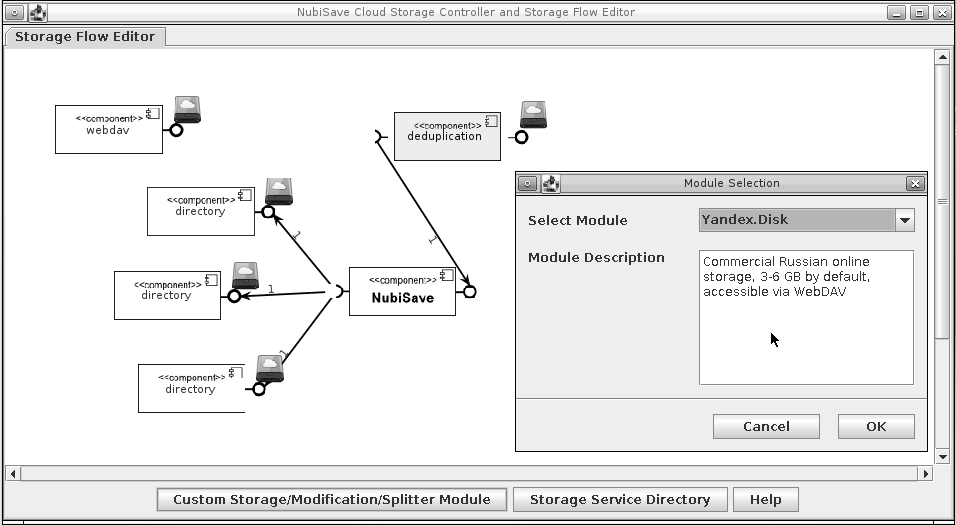 202 B Software-Beiträge für native Cloud-Anwendungen Abb. B.2 NubiSave Storage Flow Editor Speicherdienstintegration in Gateway-, Desktop- und Mobilsysteme Repositorium Desktop und Gateway: git://nubisave.