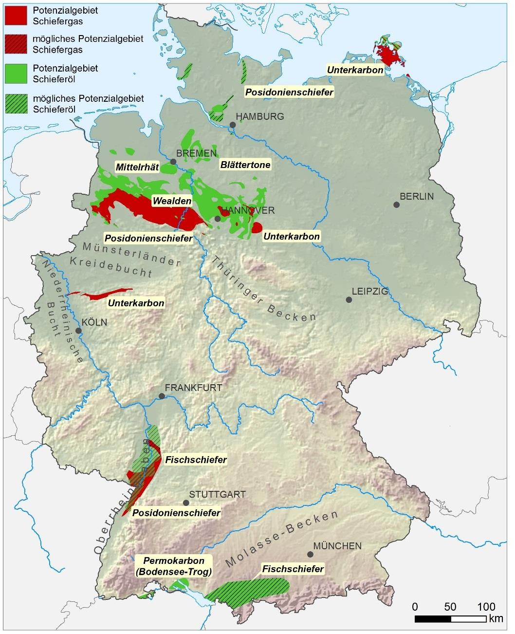 Schiefergas/öl in Deutschland BGR Studie 2016 Erdgas [Milliarden m³] 0 500 1000 1500 2000 2500 (min.