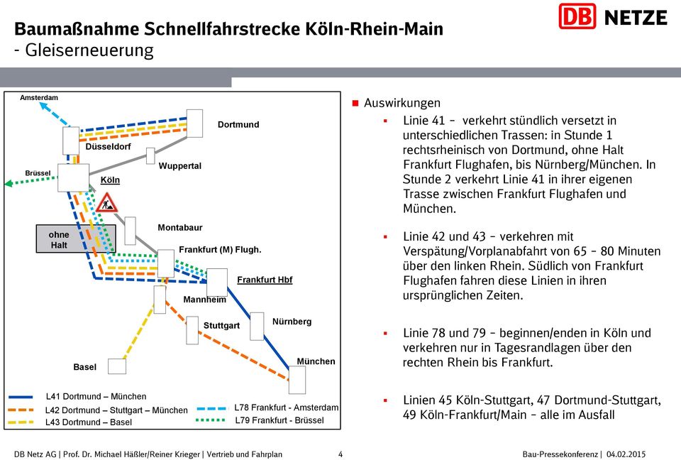 ohne Halt Montabaur Frankfurt (M) Flugh. Frankfurt Hbf Mannheim Linie 4 und 43 verkehren mit Verspätung/Vorplanabfahrt von 65 80 Minuten über den linken Rhein.