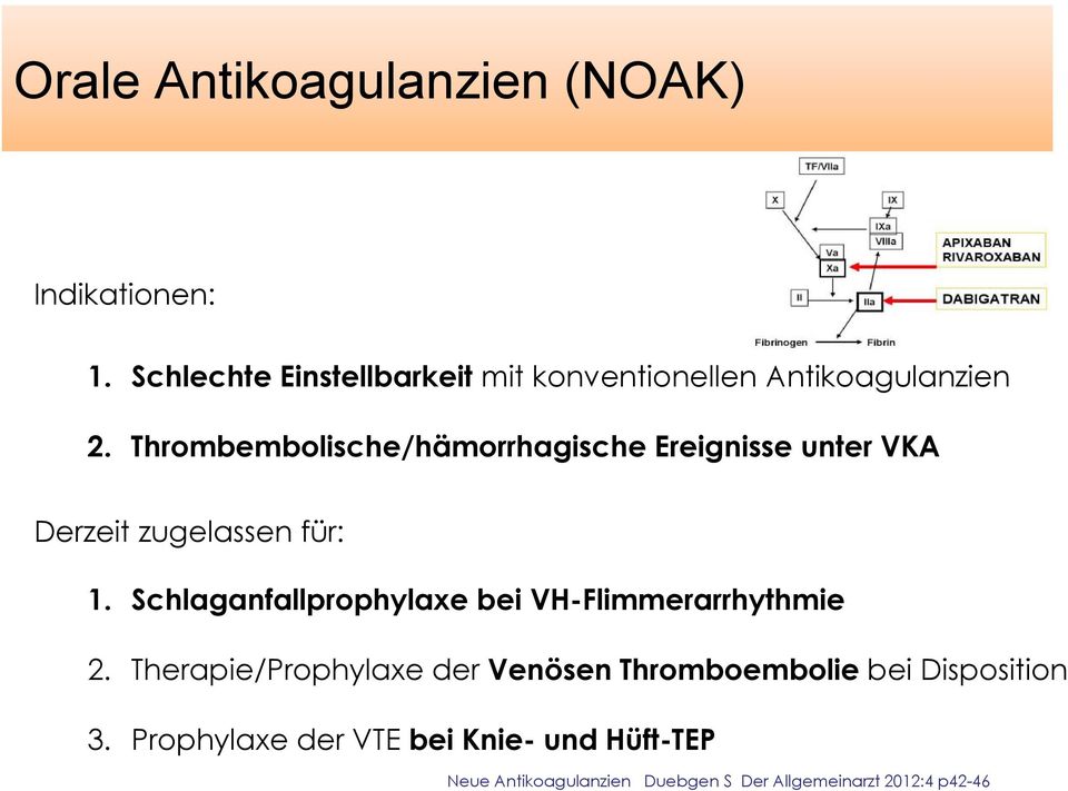 Thrombembolische/hämorrhagische Ereignisse unter VKA Derzeit zugelassen für: 1.
