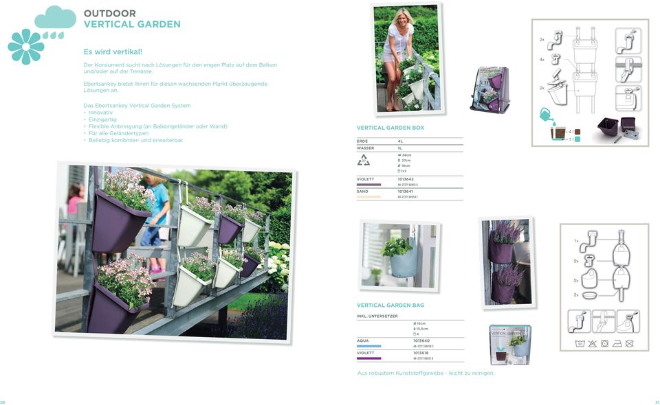 4x Das Ebertsankey Vertical Garden System Innovativ Einzigartig Flexible Anbringung (an Balkongeländer oder Wand) Für alle Geländertypen Beliebig kombinier- und