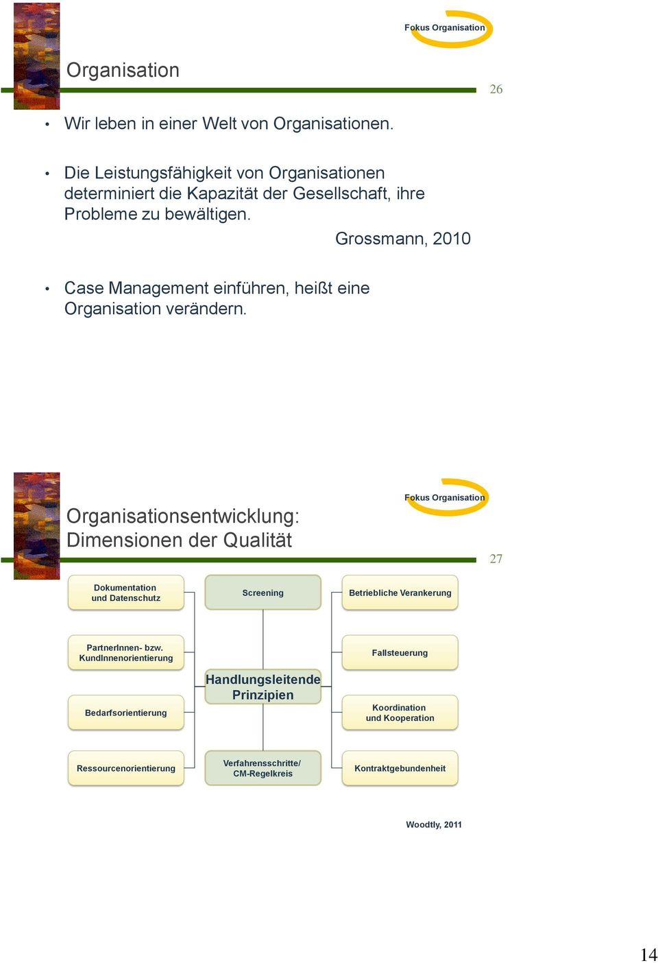 Grossmann, 2010 Case Management einführen, heißt eine Organisation verändern.