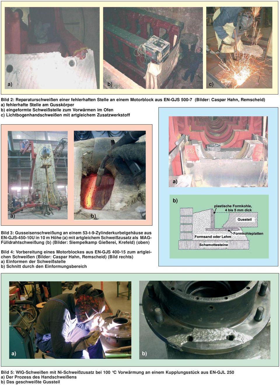 als MAG- Fülldrahtschweißung ( (Bilder: Siempelkamp Gießerei, Krefeld) (oben) Bild 4: Vorbereitung eines Motorblockes aus EN-GJS 400-15 zum artgleichen Schweißen (Bilder: Caspar Hahn, Remscheid)