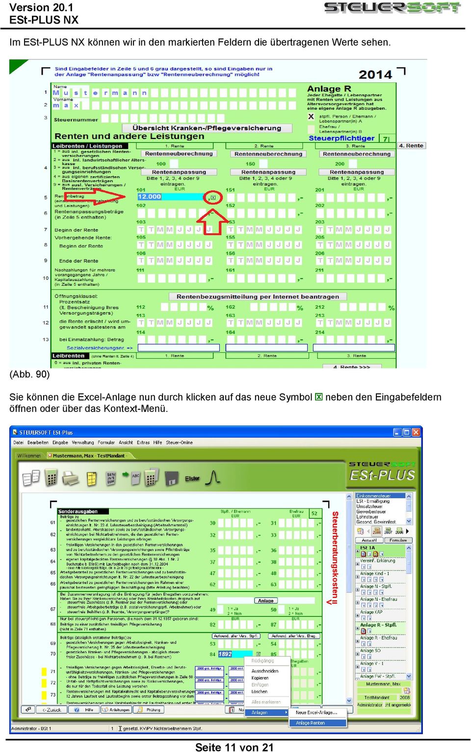 90) Sie können die Excel-Anlage nun durch klicken auf