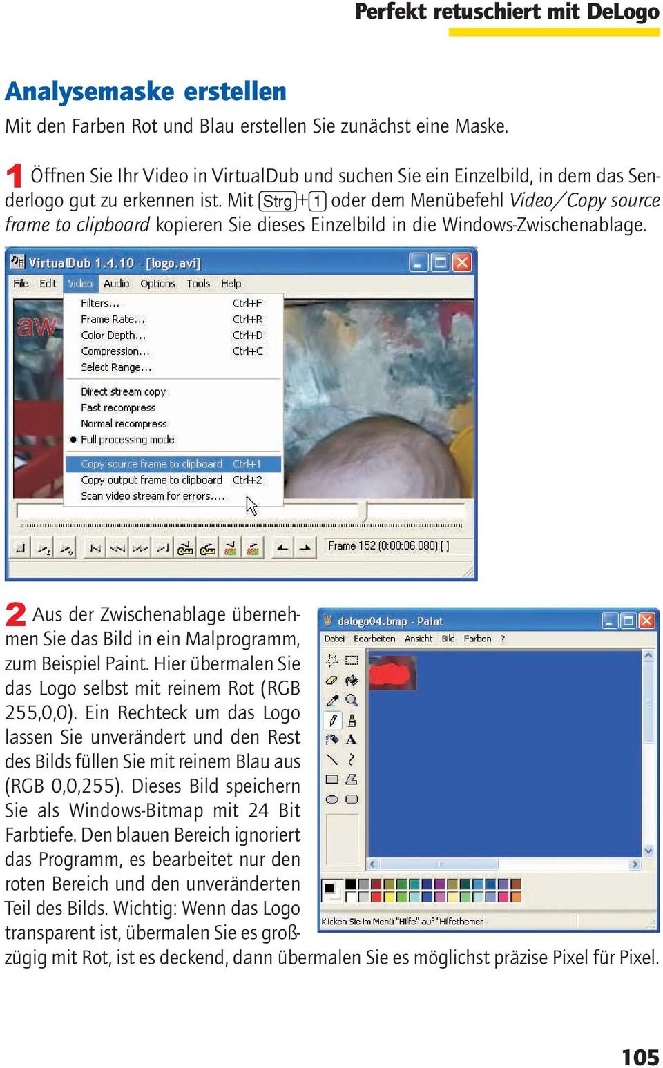 Mit [Strg]+[1] oder dem Menübefehl Video/Copy source frame to clipboard kopieren Sie dieses Einzelbild in die Windows-Zwischenablage.