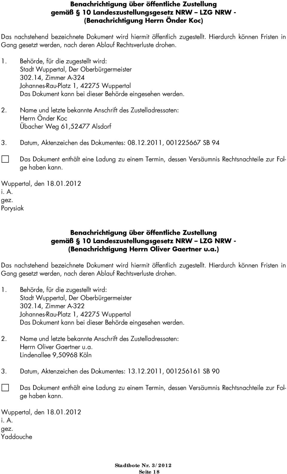 Offentliche Bekanntmachungen Der Stadt Wuppertal Pdf Free Download