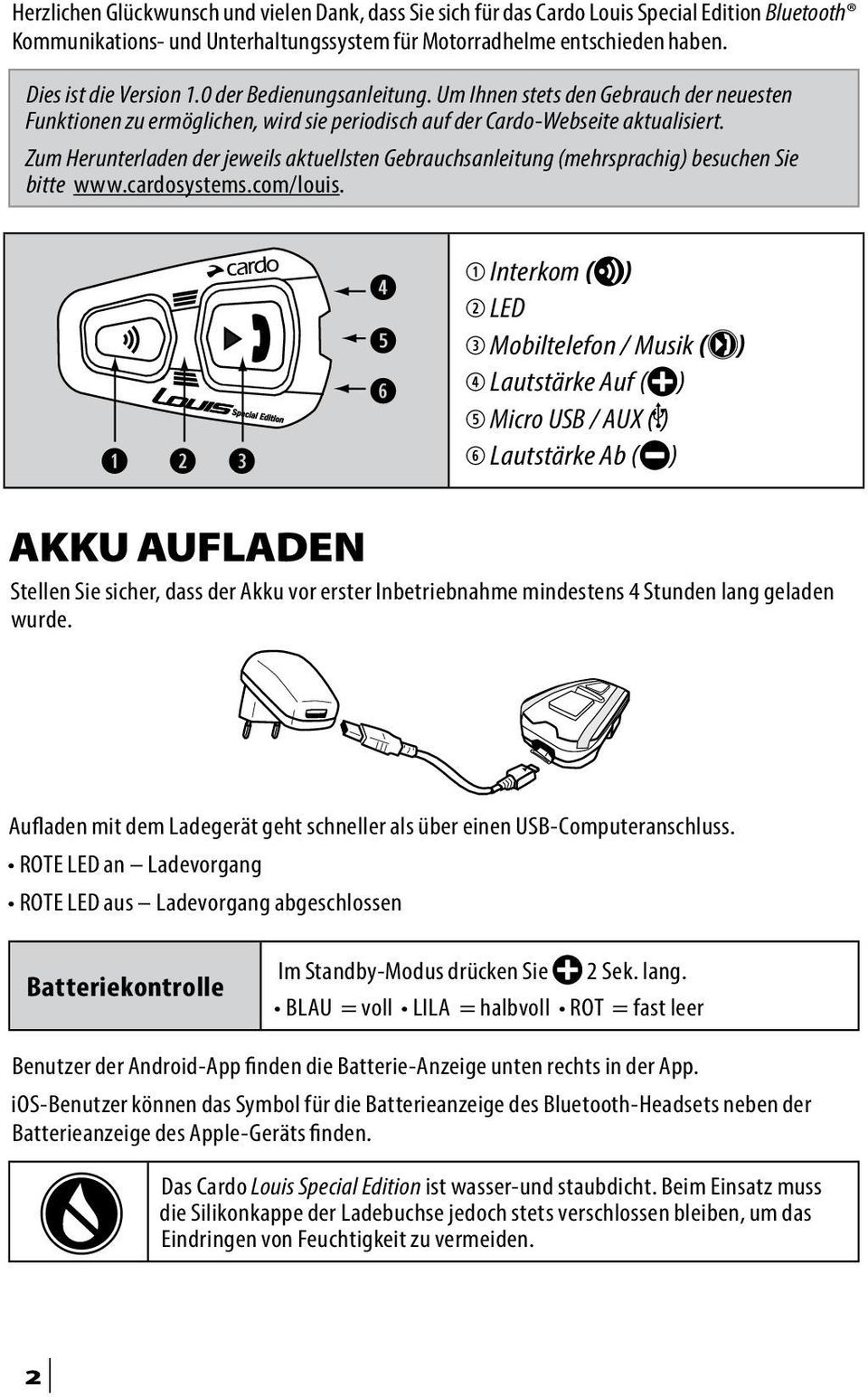 Zum Herunterladen der jeweils aktuellsten Gebrauchsanleitung (mehrsprachig) besuchen Sie bitte www.cardosystems.com/louis.