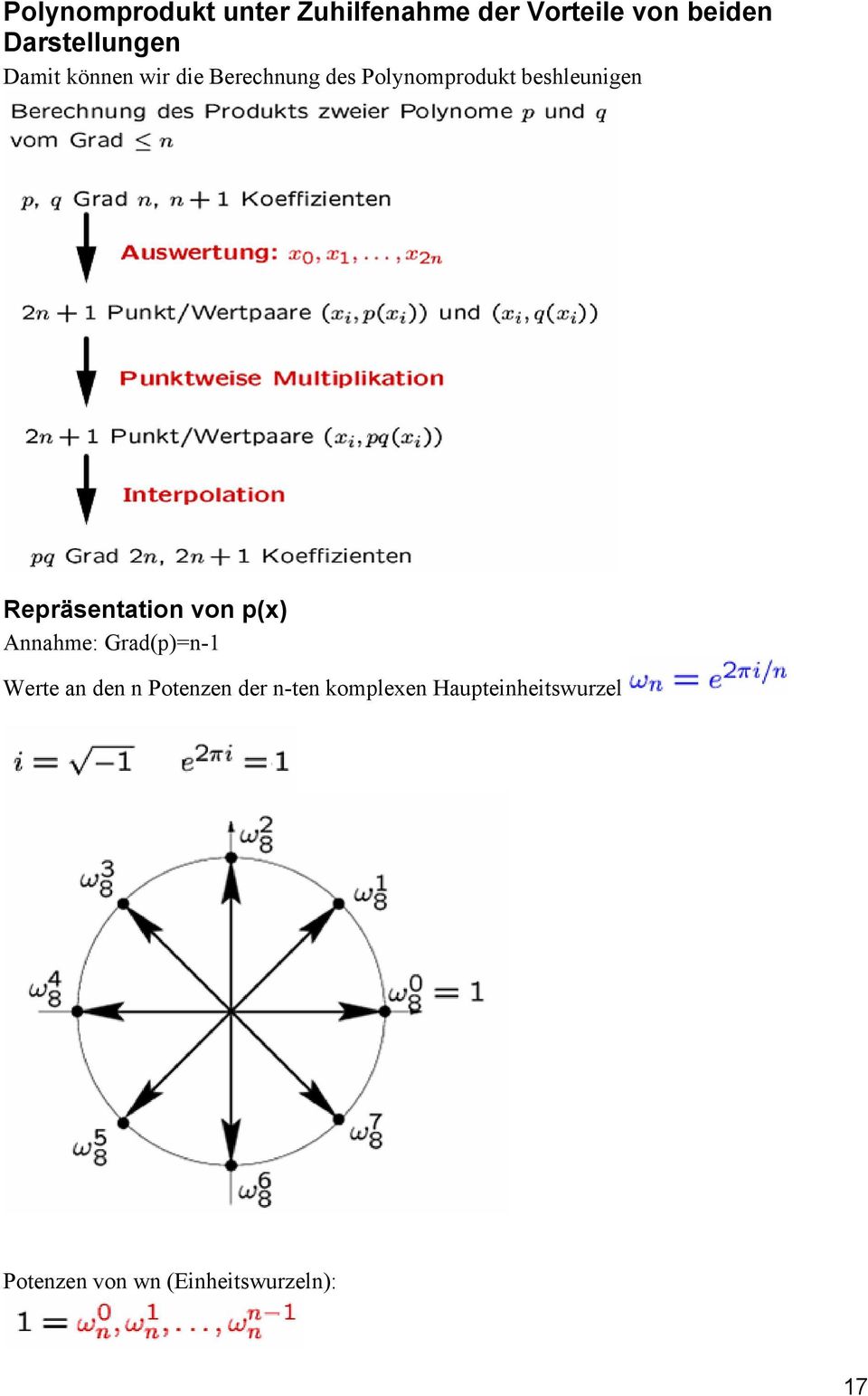 beshleunigen Repräsentation von p(x) Annahme: Grad(p)=n-1 Werte an den